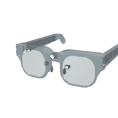 Desmo’s translucent glasses, showing the integrated cameras and electronics